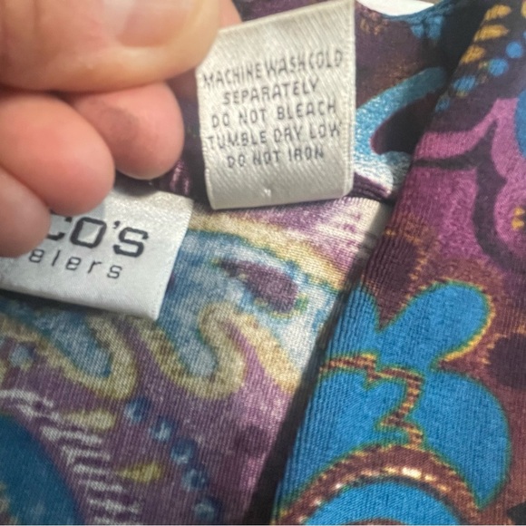 VTG CHICOS TRAVELERS Sz 1 Purple Turquoise Blue Slinky Cardigan - Picture 9 of 11